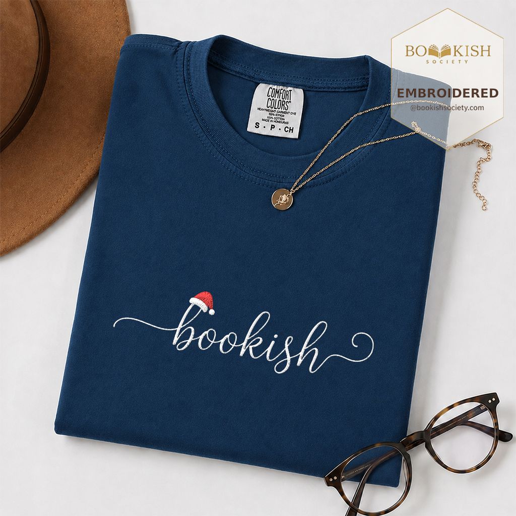Bookish Embroidered T-Shirt | Christmas Reader Gift Navy