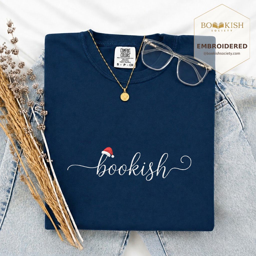 Bookish Embroidered T-Shirt | Christmas Reader Gift Navy