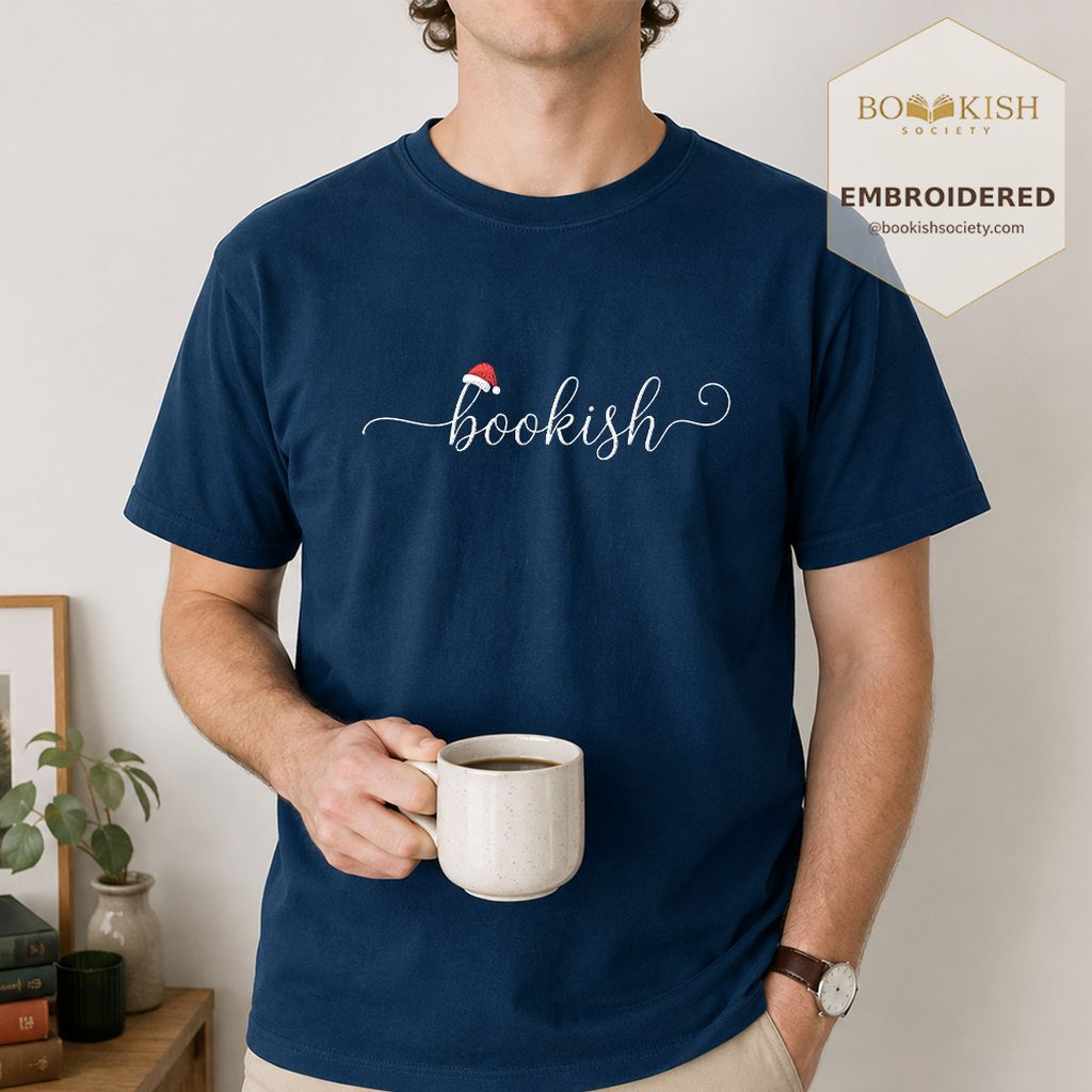 Bookish Embroidered T-Shirt | Christmas Reader Gift Navy