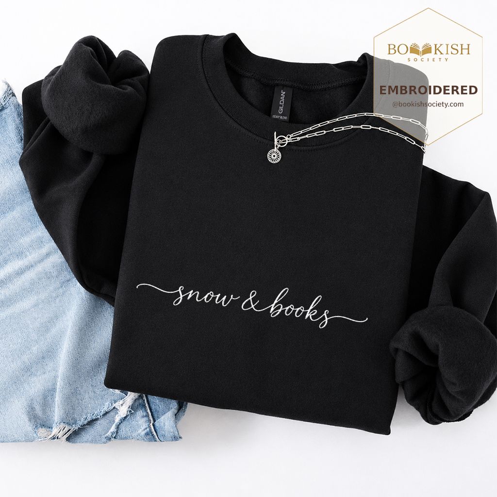 Snow & Books Embroidered Sweatshirt | Evergreen Reader Gift Black