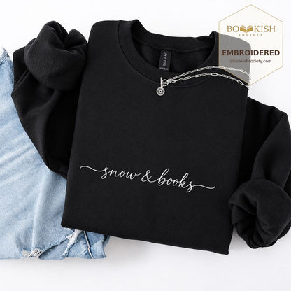 Snow & Books Embroidered Sweatshirt | Evergreen Reader Gift Black