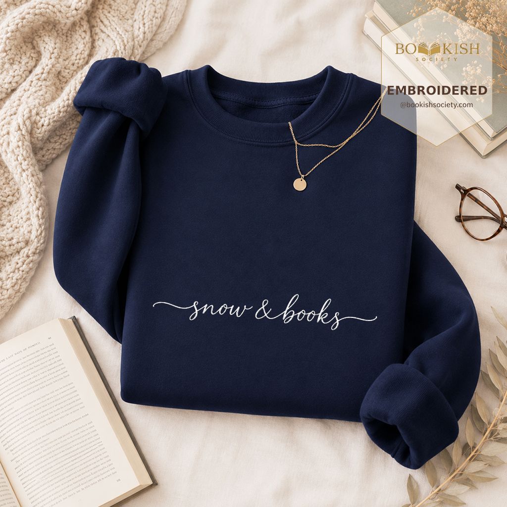 Snow & Books Embroidered Sweatshirt | Evergreen Reader Gift Navy