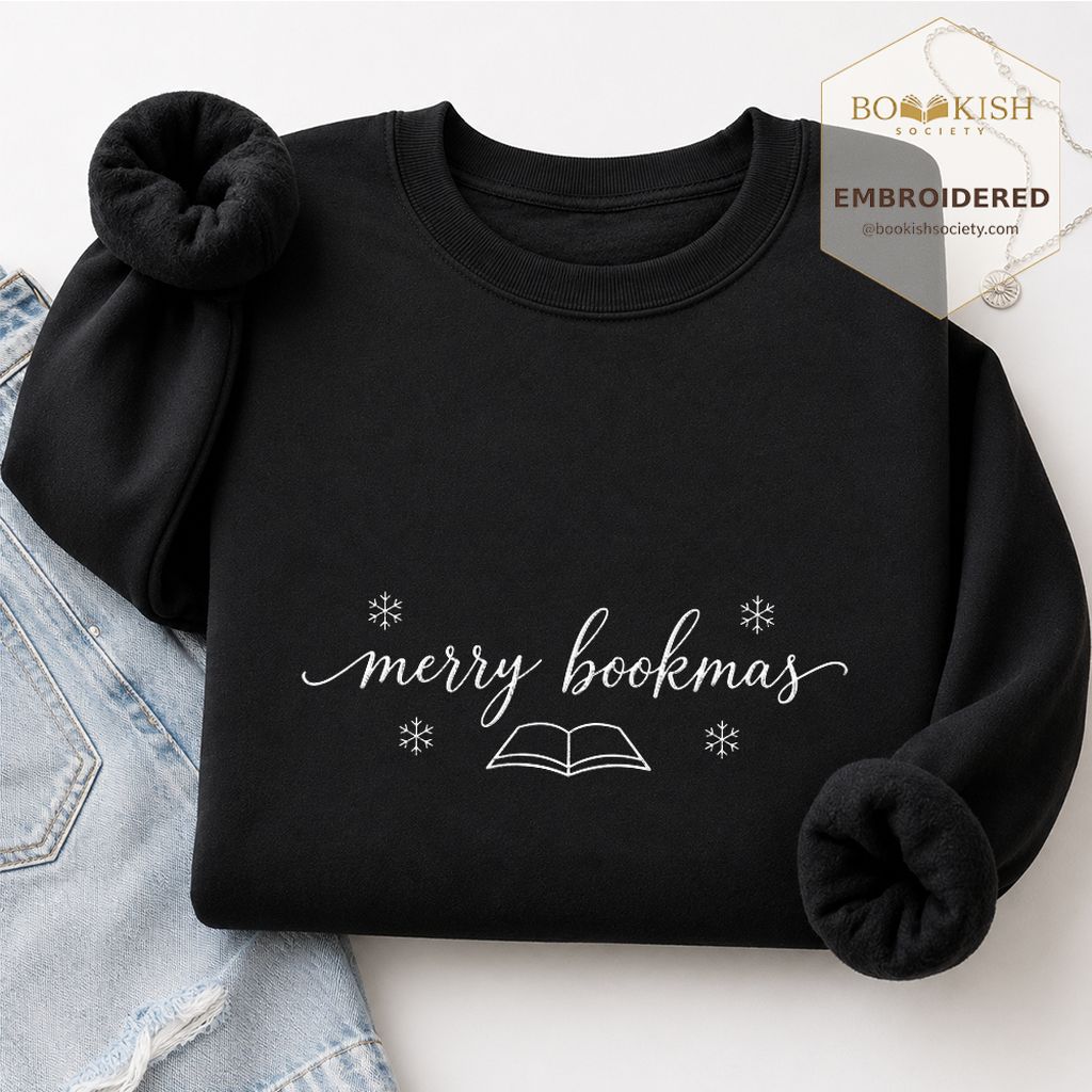 Merry Bookmas Embroidered Sweatshirt | Christmas Reader Gift Black