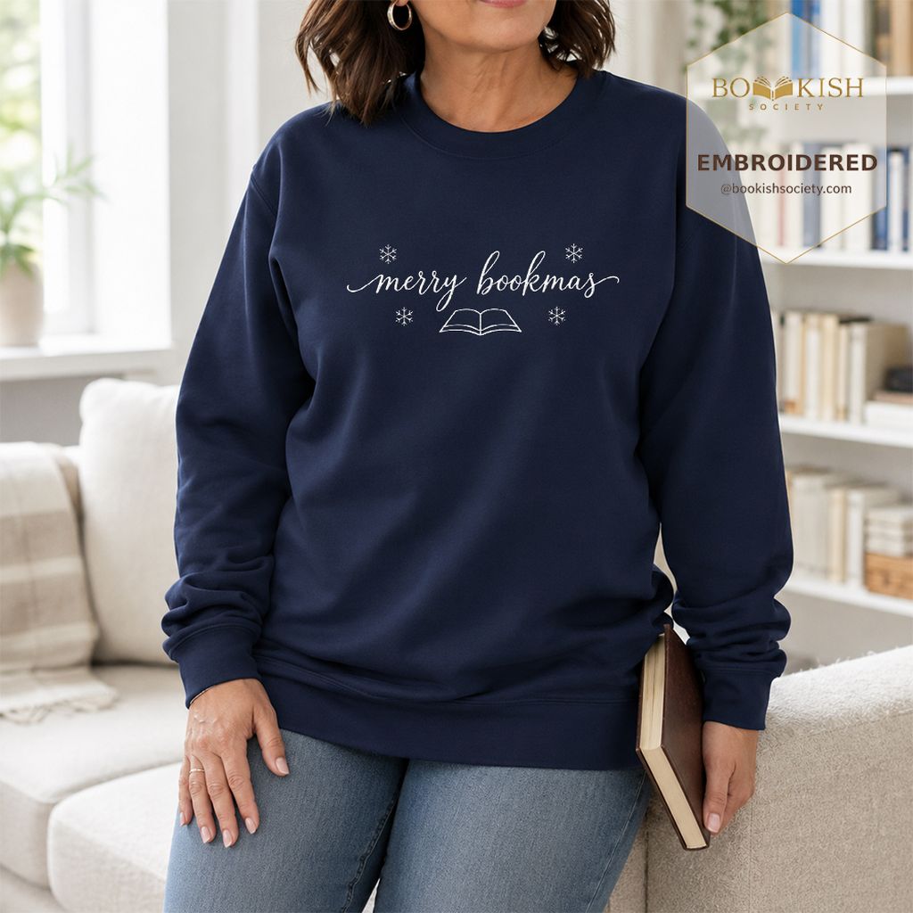 Merry Bookmas Embroidered Sweatshirt | Christmas Reader Gift Navy