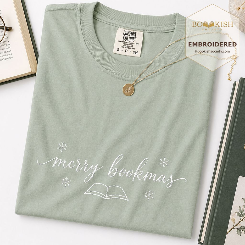 Merry Bookmas Embroidered T-Shirt | Christmas Reader Gift Bay