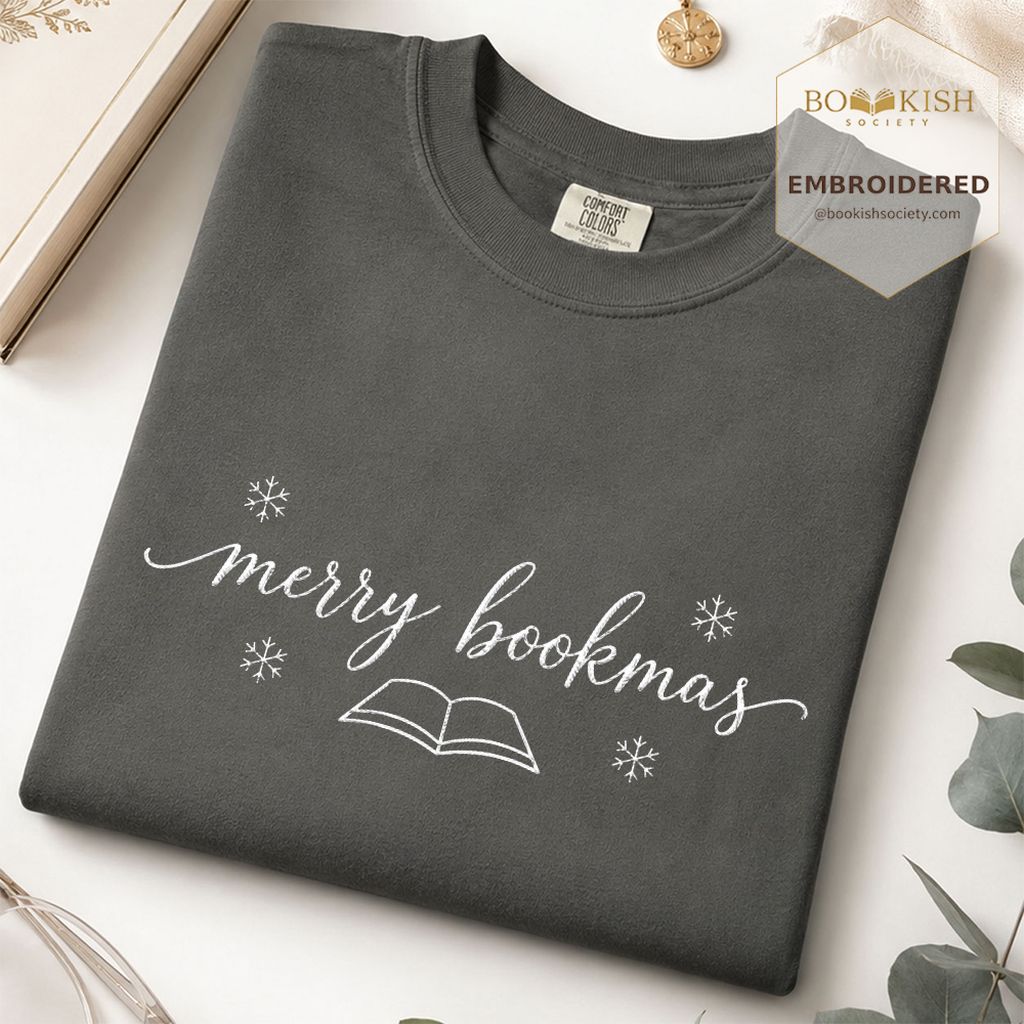 Merry Bookmas Embroidered T-Shirt | Christmas Reader Gift Pepper
