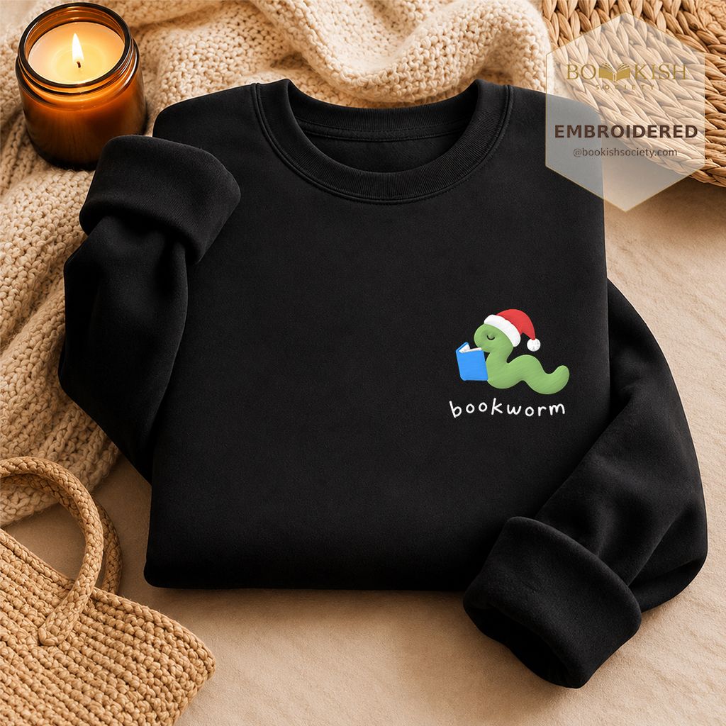Bookworm Embroidered Sweatshirt | Christmas Reader Gift Black