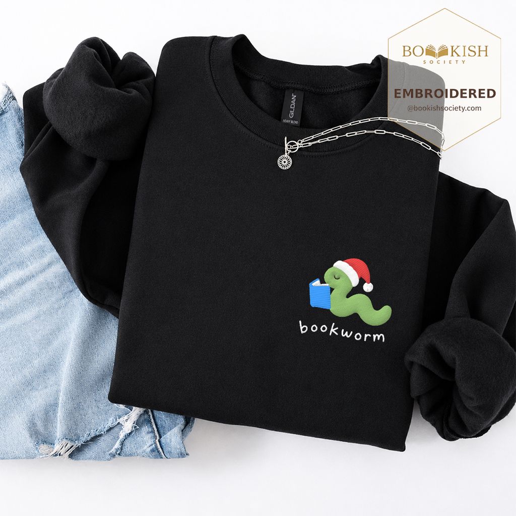 Bookworm Embroidered Sweatshirt | Christmas Reader Gift Black