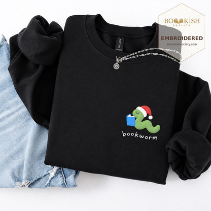 Bookworm Embroidered Sweatshirt | Christmas Reader Gift Black