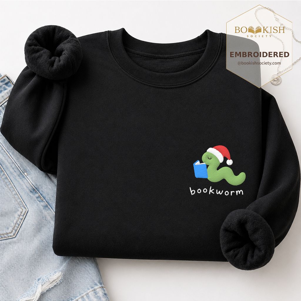 Bookworm Embroidered Sweatshirt | Christmas Reader Gift Black