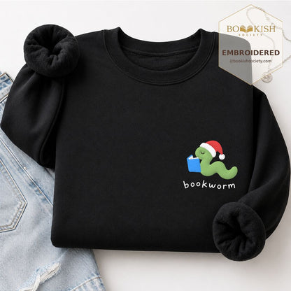 Bookworm Embroidered Sweatshirt | Christmas Reader Gift Black