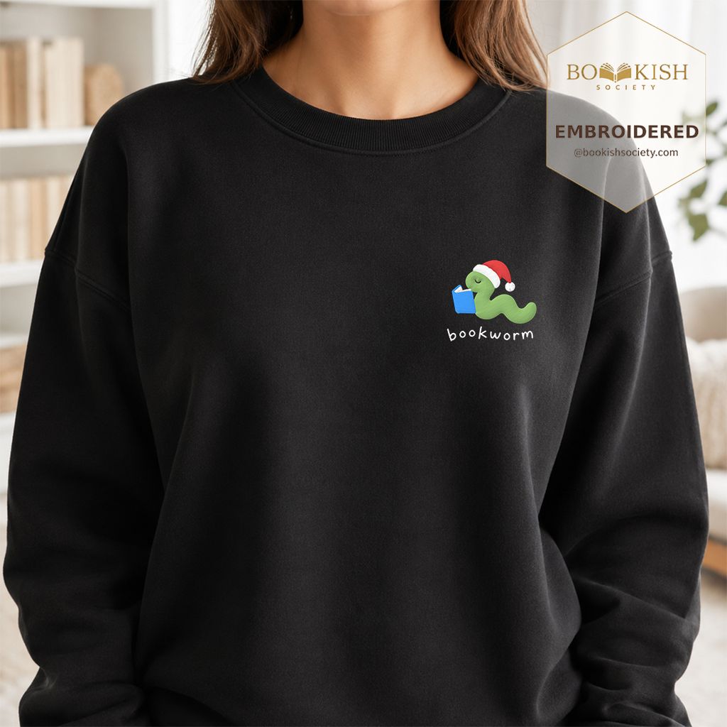 Bookworm Embroidered Sweatshirt | Christmas Reader Gift Black
