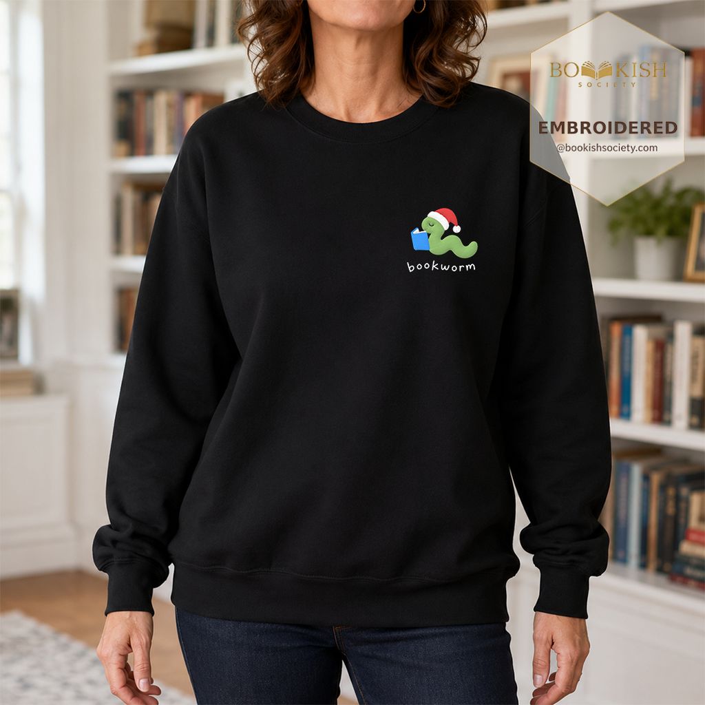 Bookworm Embroidered Sweatshirt | Christmas Reader Gift Black