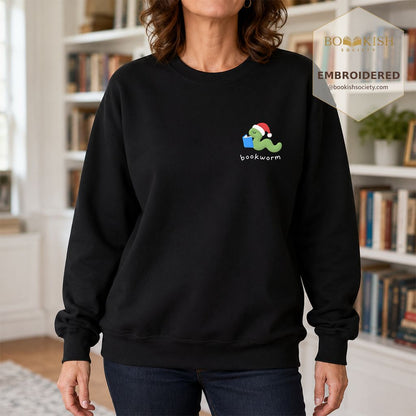 Bookworm Embroidered Sweatshirt | Christmas Reader Gift Black