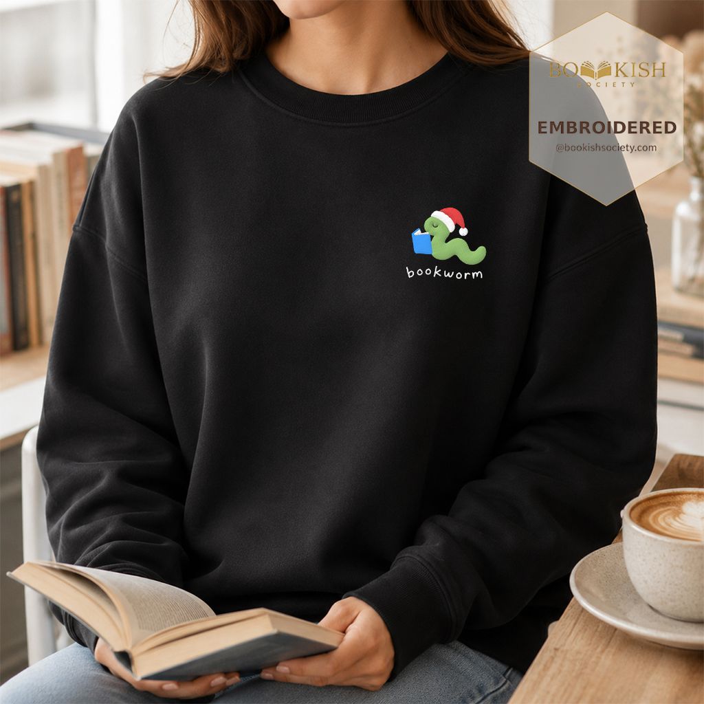 Bookworm Embroidered Sweatshirt | Christmas Reader Gift Black
