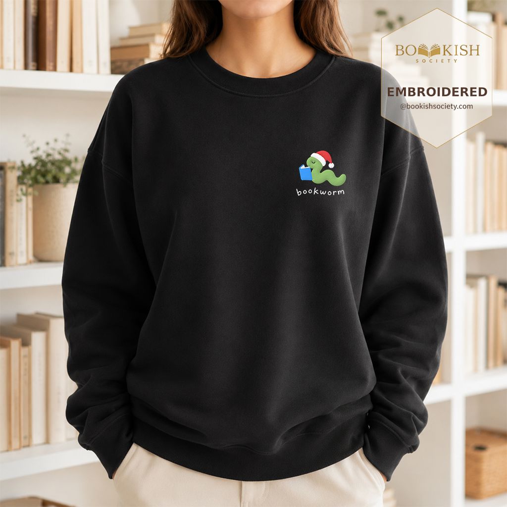 Bookworm Embroidered Sweatshirt | Christmas Reader Gift Black