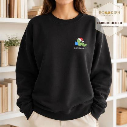 Bookworm Embroidered Sweatshirt | Christmas Reader Gift Black