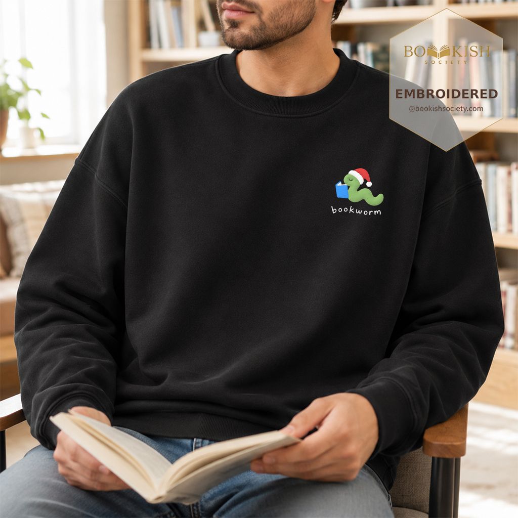 Bookworm Embroidered Sweatshirt | Christmas Reader Gift Black