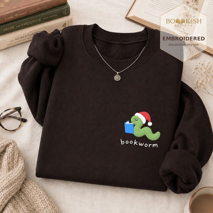Bookworm Embroidered Sweatshirt | Christmas Reader Gift Dark Chocolate