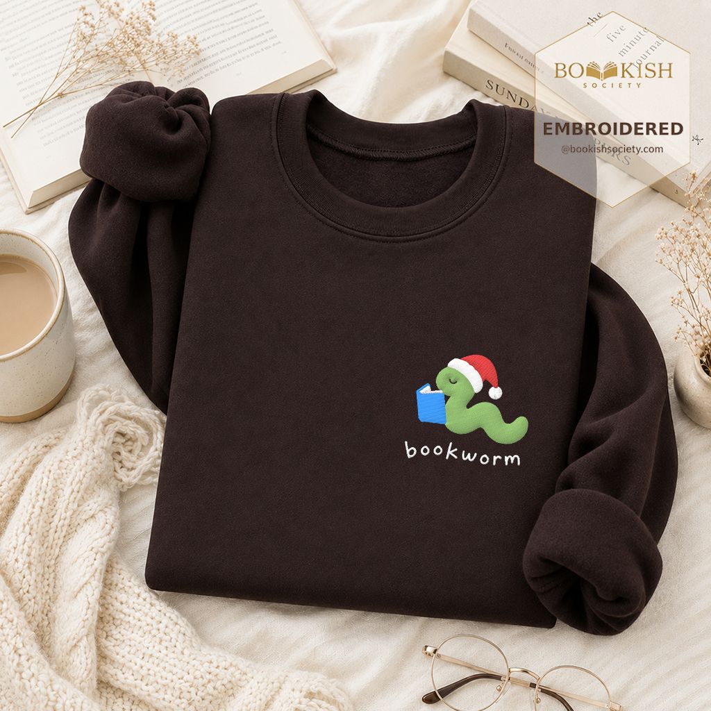 Bookworm Embroidered Sweatshirt | Christmas Reader Gift Dark Chocolate