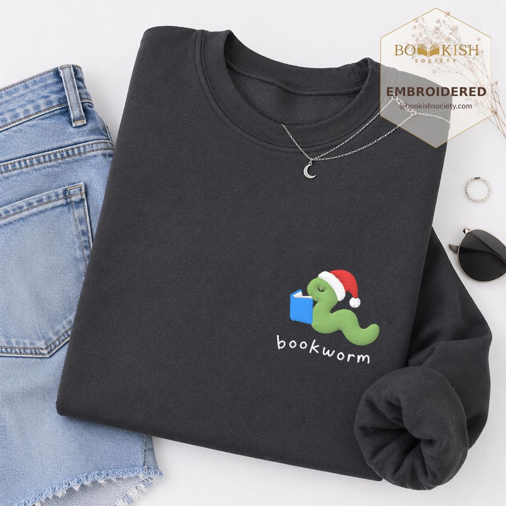 Bookworm Embroidered Sweatshirt | Christmas Reader Gift Dark Heather