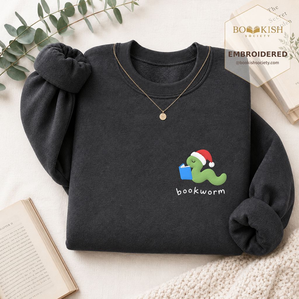 Bookworm Embroidered Sweatshirt | Christmas Reader Gift Dark Heather