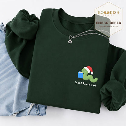 Bookworm Embroidered Sweatshirt | Christmas Reader Gift Forest Green