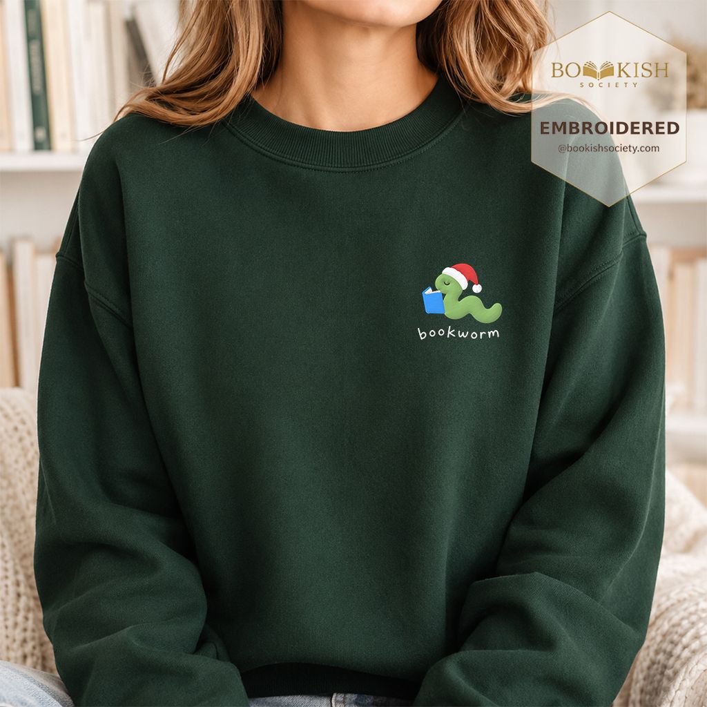 Bookworm Embroidered Sweatshirt | Christmas Reader Gift Forest Green