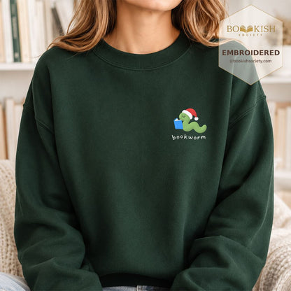 Bookworm Embroidered Sweatshirt | Christmas Reader Gift Forest Green