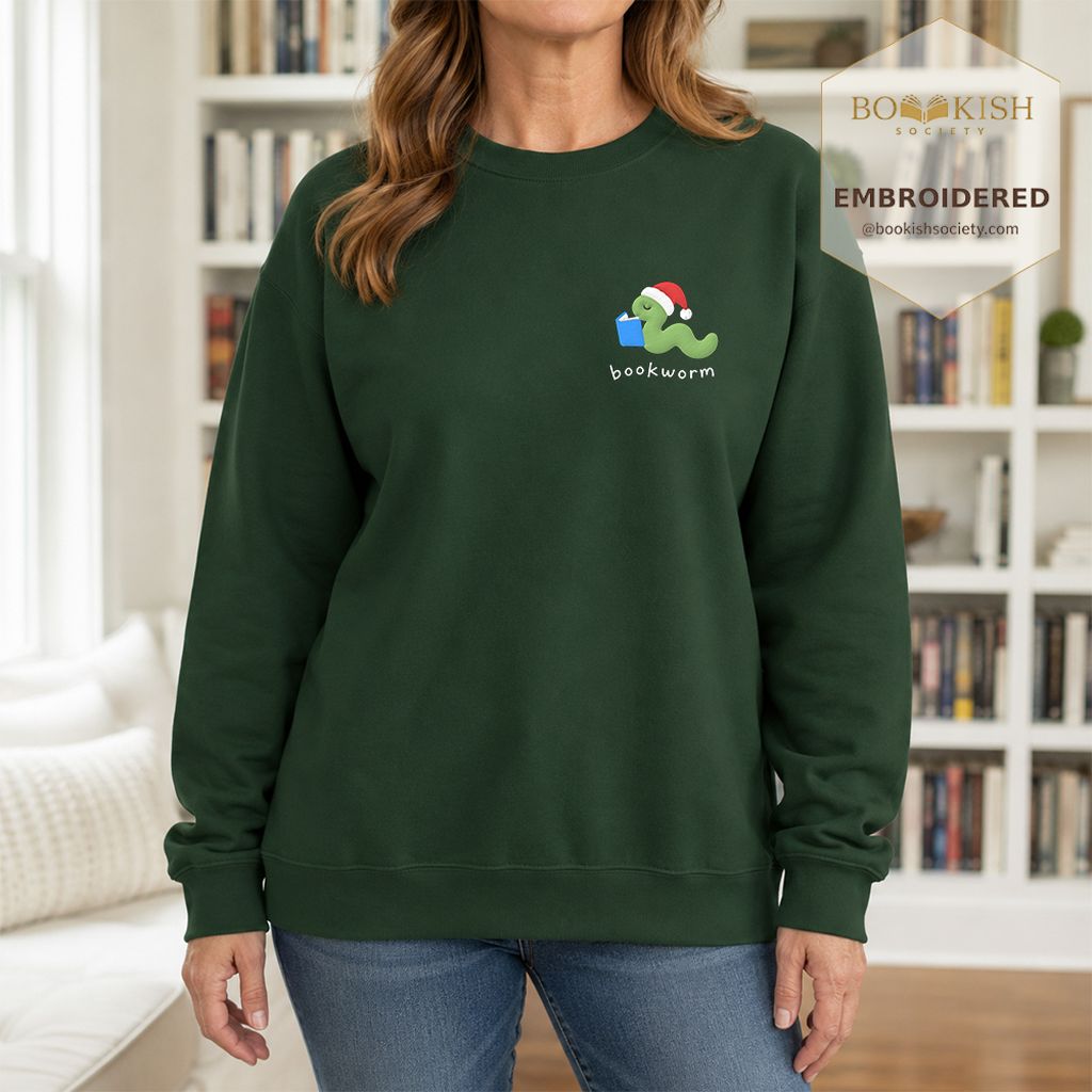 Bookworm Embroidered Sweatshirt | Christmas Reader Gift Forest Green