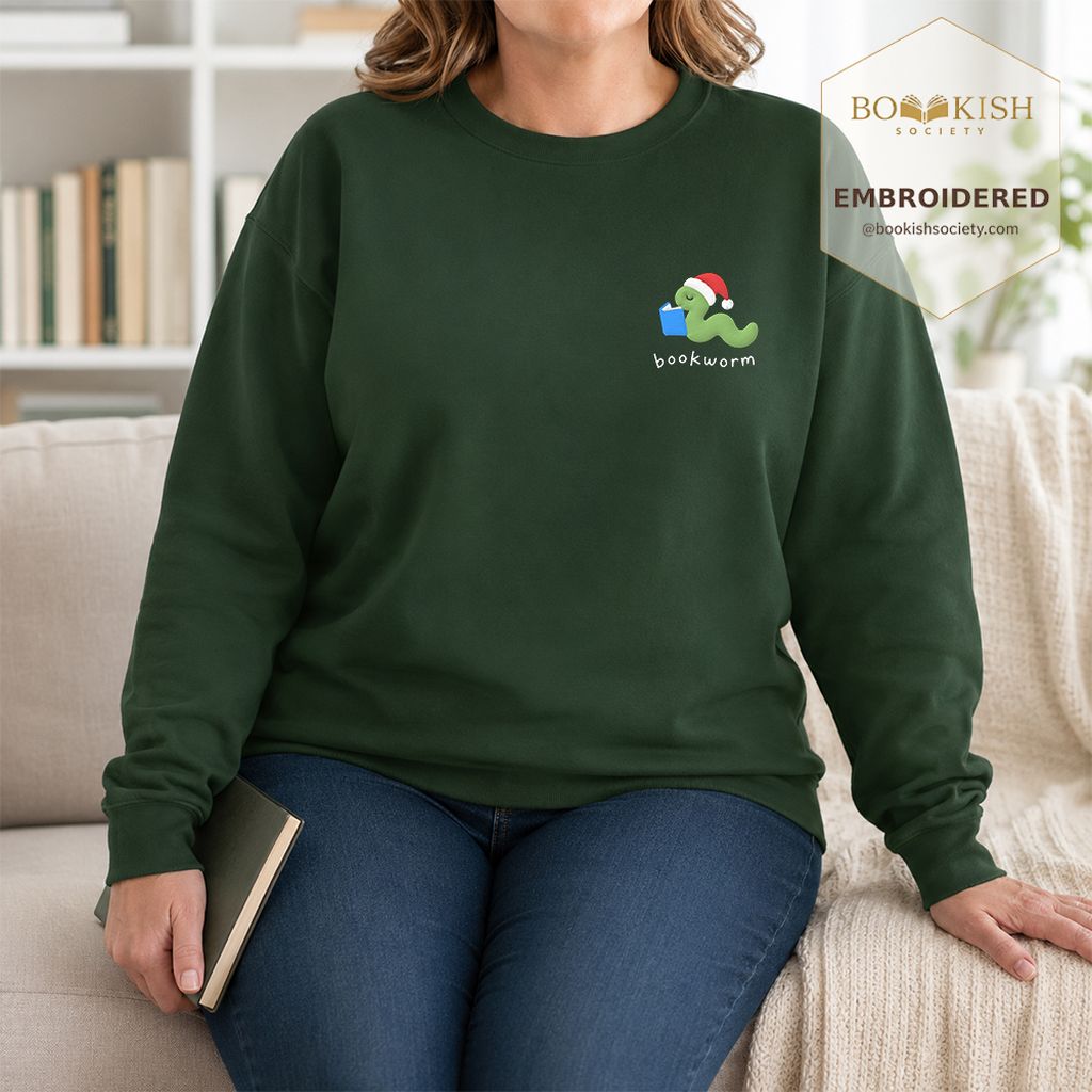 Bookworm Embroidered Sweatshirt | Christmas Reader Gift Forest Green