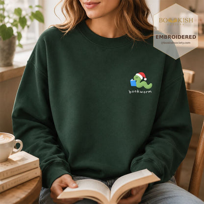 Bookworm Embroidered Sweatshirt | Christmas Reader Gift Forest Green