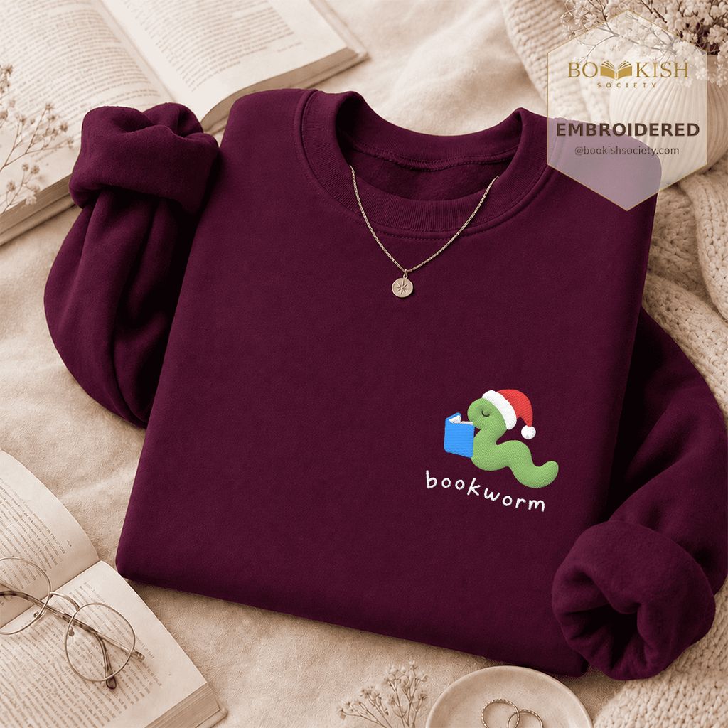 Bookworm Embroidered Sweatshirt | Christmas Reader Gift Maroon