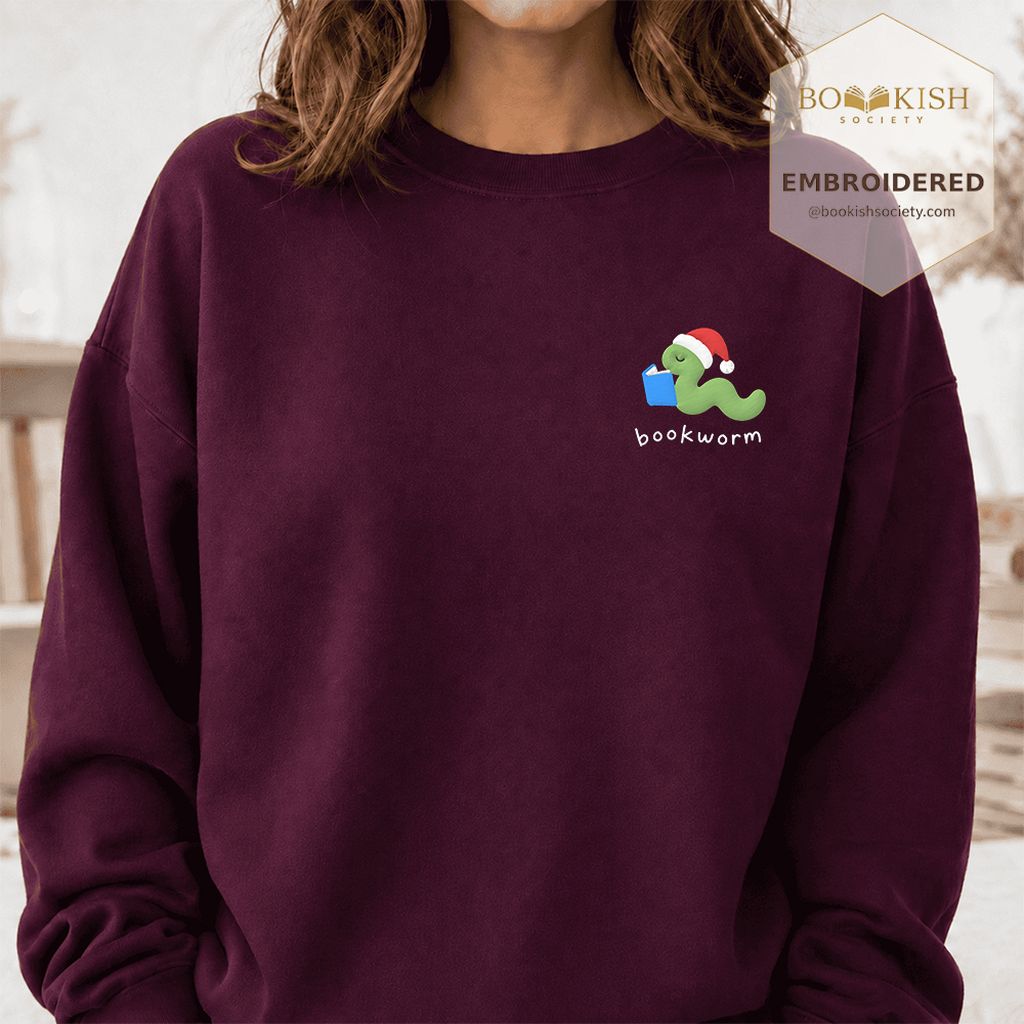 Bookworm Embroidered Sweatshirt | Christmas Reader Gift Maroon