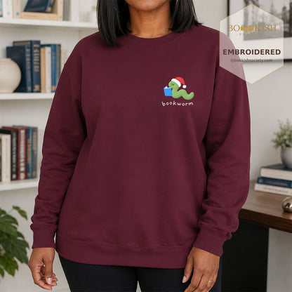 Bookworm Embroidered Sweatshirt | Christmas Reader Gift Maroon