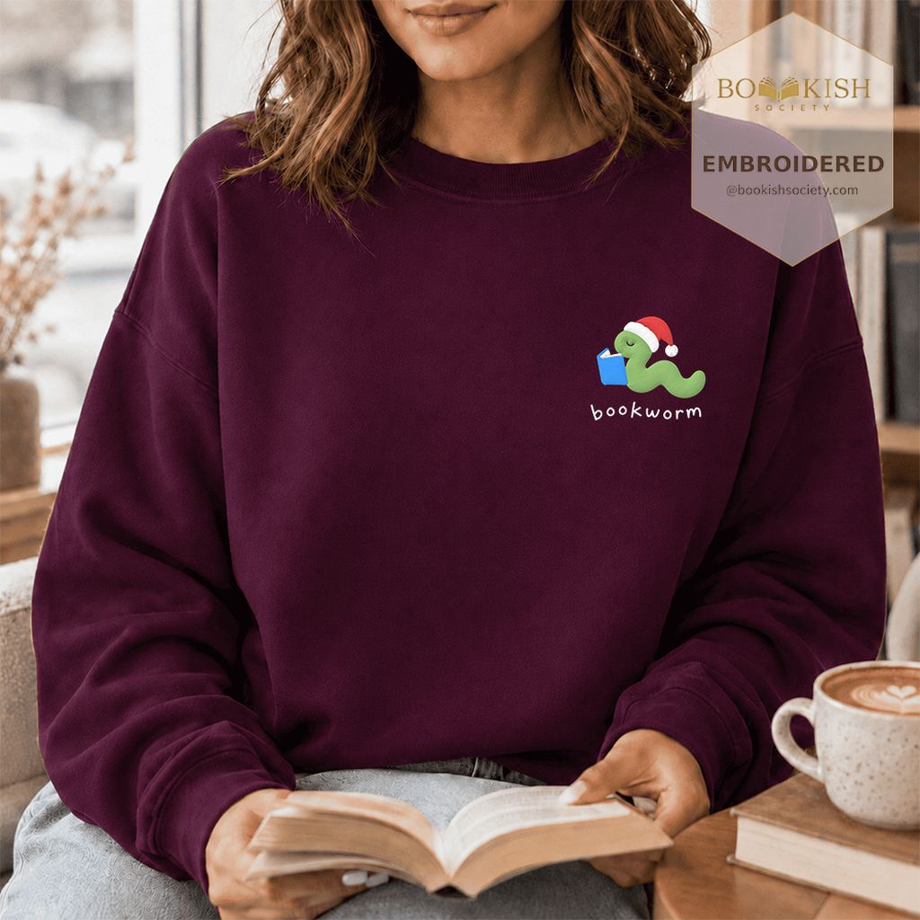 Bookworm Embroidered Sweatshirt | Christmas Reader Gift Maroon