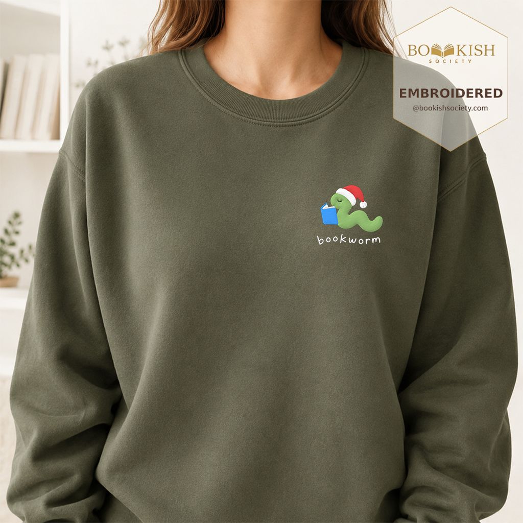 Bookworm Embroidered Sweatshirt | Christmas Reader Gift Military Green