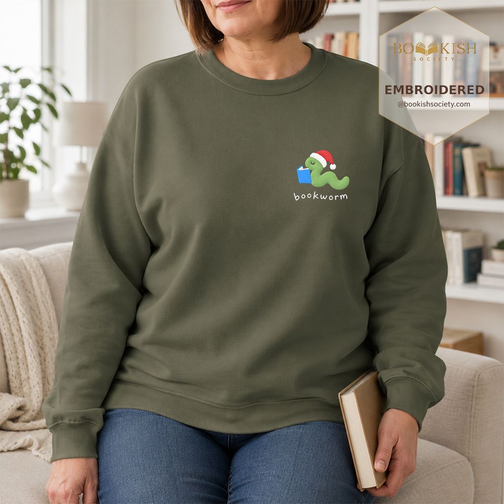 Bookworm Embroidered Sweatshirt | Christmas Reader Gift Military Green