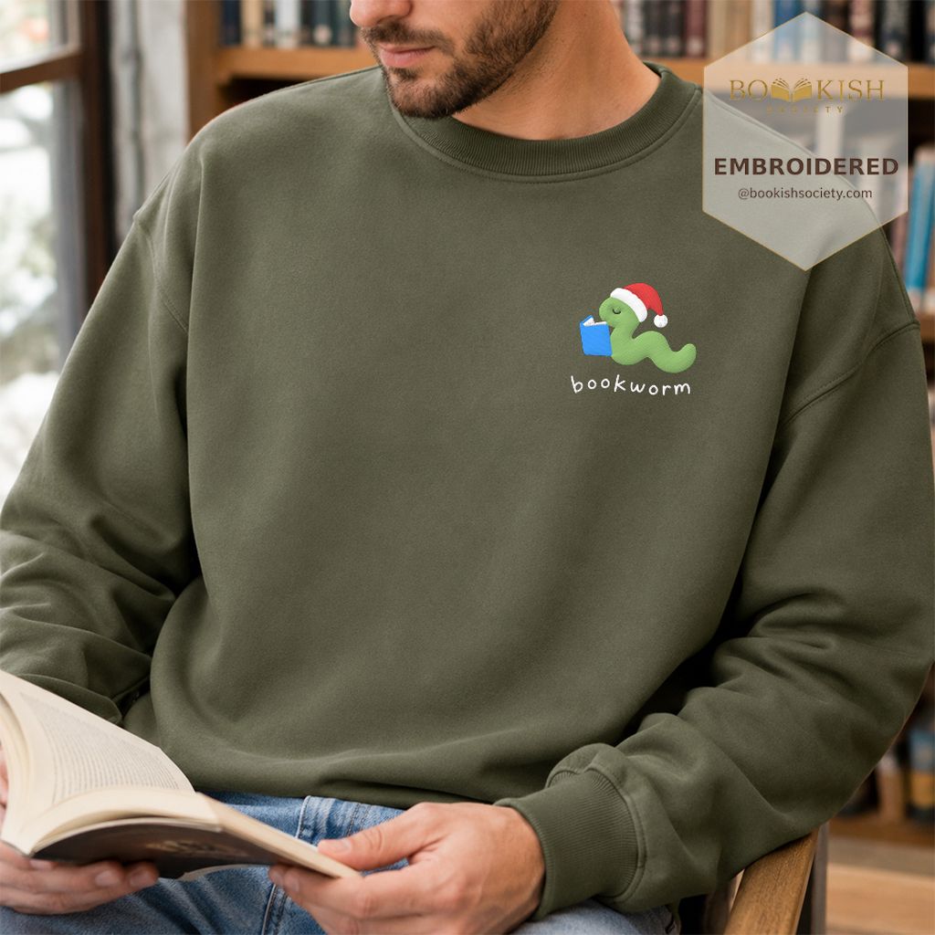 Bookworm Embroidered Sweatshirt | Christmas Reader Gift Military Green