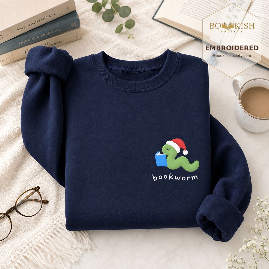 Bookworm Embroidered Sweatshirt | Christmas Reader Gift Navy