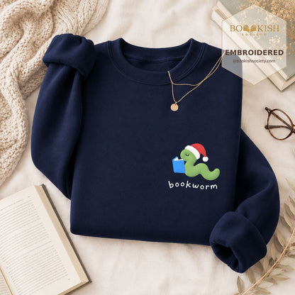 Bookworm Embroidered Sweatshirt | Christmas Reader Gift Navy