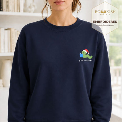 Bookworm Embroidered Sweatshirt | Christmas Reader Gift Navy