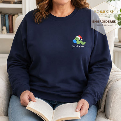 Bookworm Embroidered Sweatshirt | Christmas Reader Gift Navy