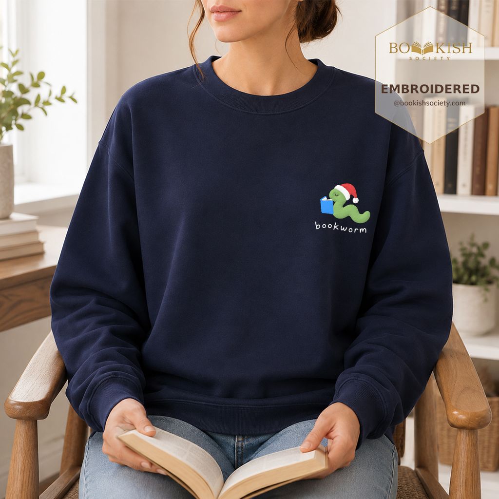 Bookworm Embroidered Sweatshirt | Christmas Reader Gift Navy