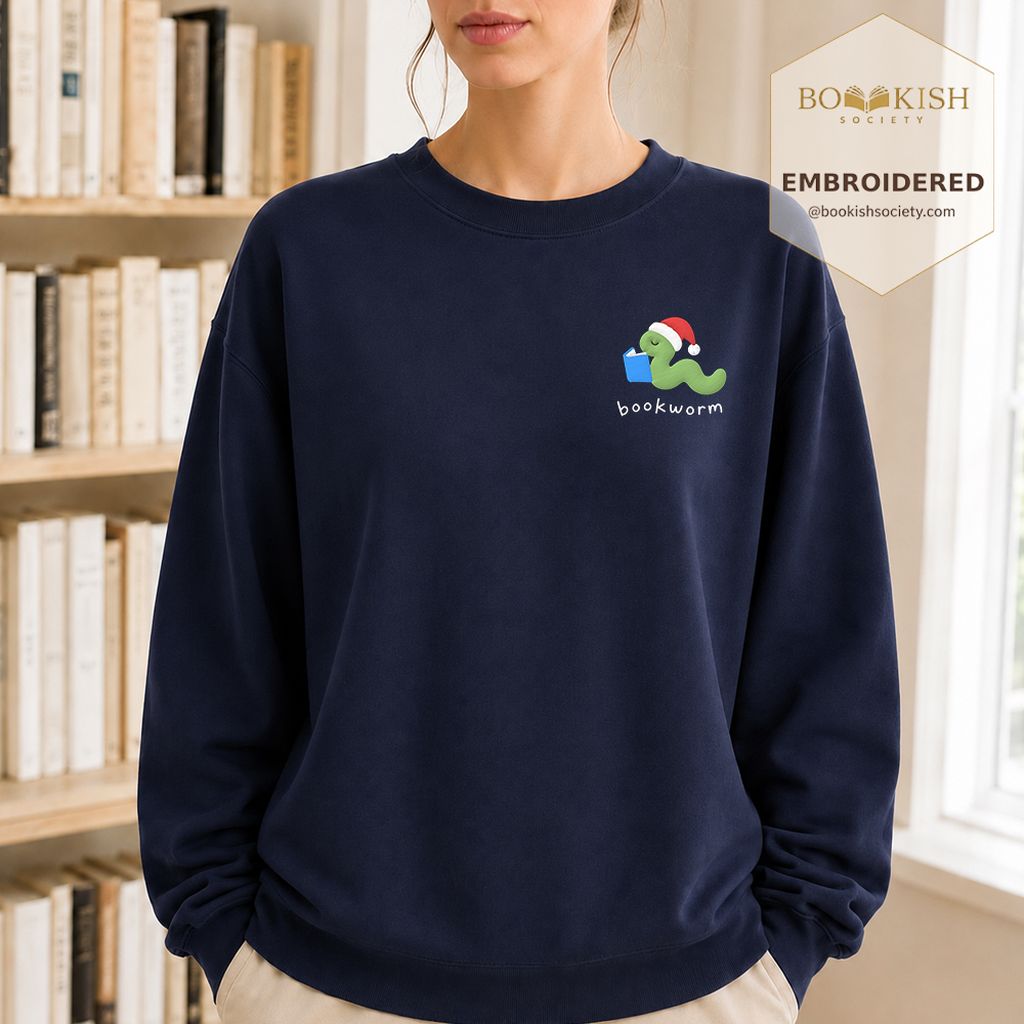 Bookworm Embroidered Sweatshirt | Christmas Reader Gift Navy