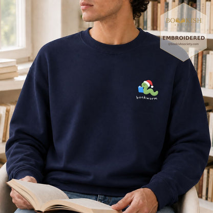 Bookworm Embroidered Sweatshirt | Christmas Reader Gift Navy