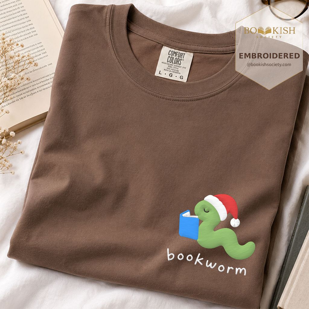 Bookworm Embroidered T-Shirt | Christmas Reader Gift Espresso