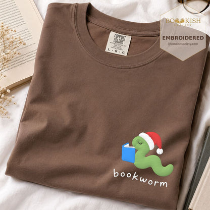 Bookworm Embroidered T-Shirt | Christmas Reader Gift Espresso