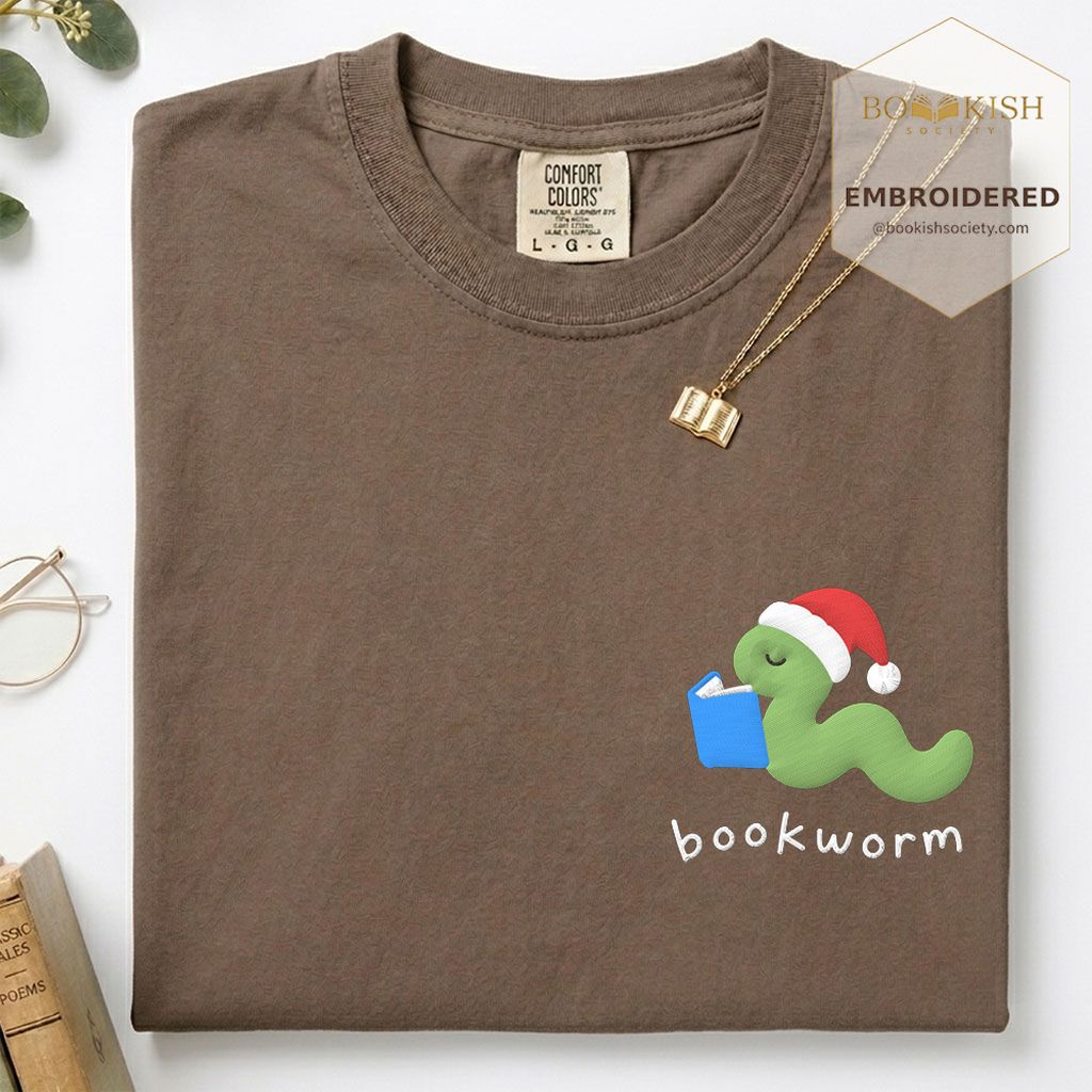 Bookworm Embroidered T-Shirt | Christmas Reader Gift Espresso