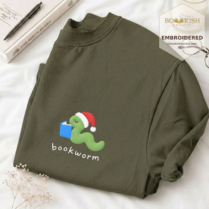 Bookworm Embroidered T-Shirt | Christmas Reader Gift Hemp